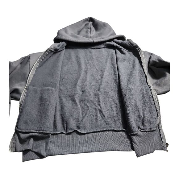 Girl's Large Gray Zip-Up Hoodie with Skull Design Allover Back Print Streetwear - Picture 6 of 8